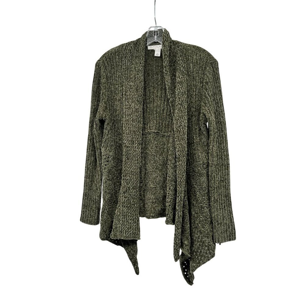 Emaline Womens Open Knit Cardigan Open Long Sleeve Green Size PL New